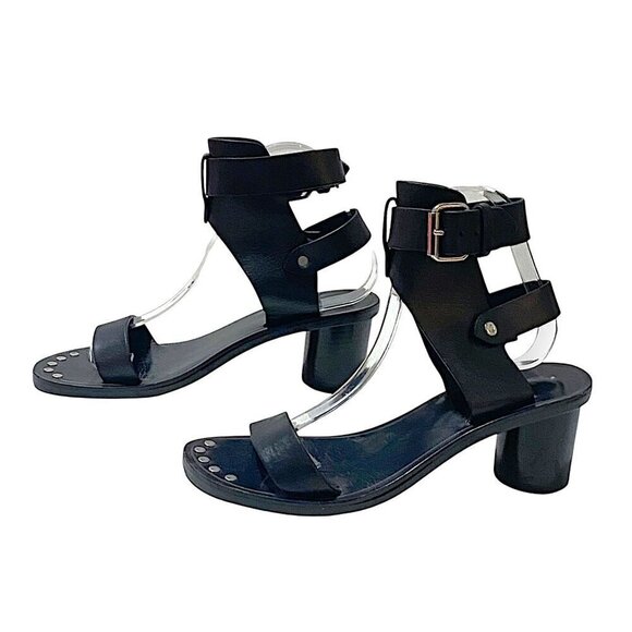 Isabel Marant Black Leather Jaeryn Mid Heel  Sandals, Size 37EU, Buckle - Picture 4 of 12